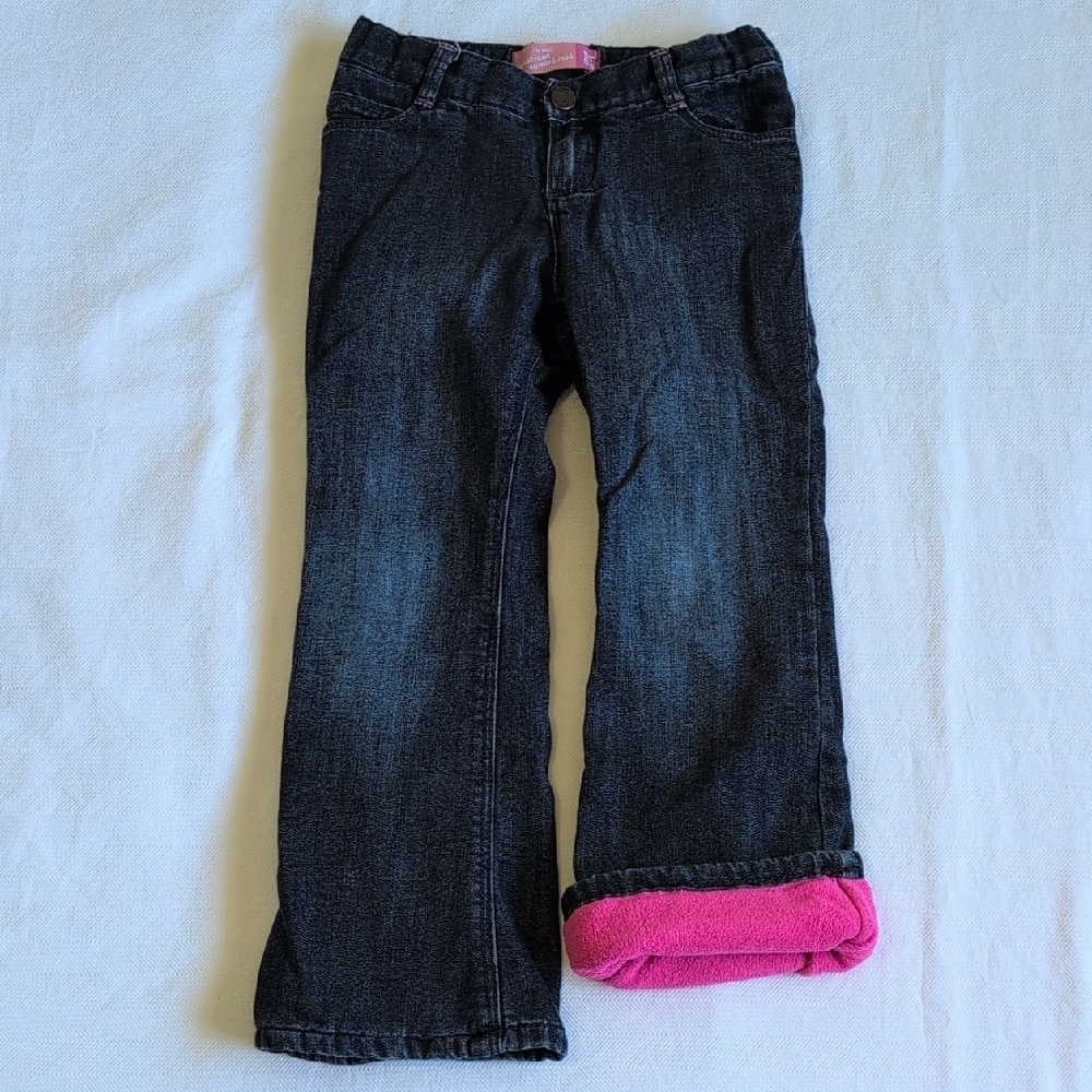 old navy cozy fleece-lined boot-cut dark wash denim jeans 5T toddler girls